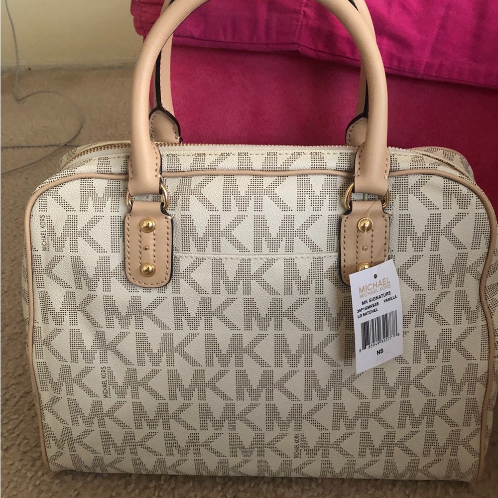 Michael Kors Large Satchel monogram cream white